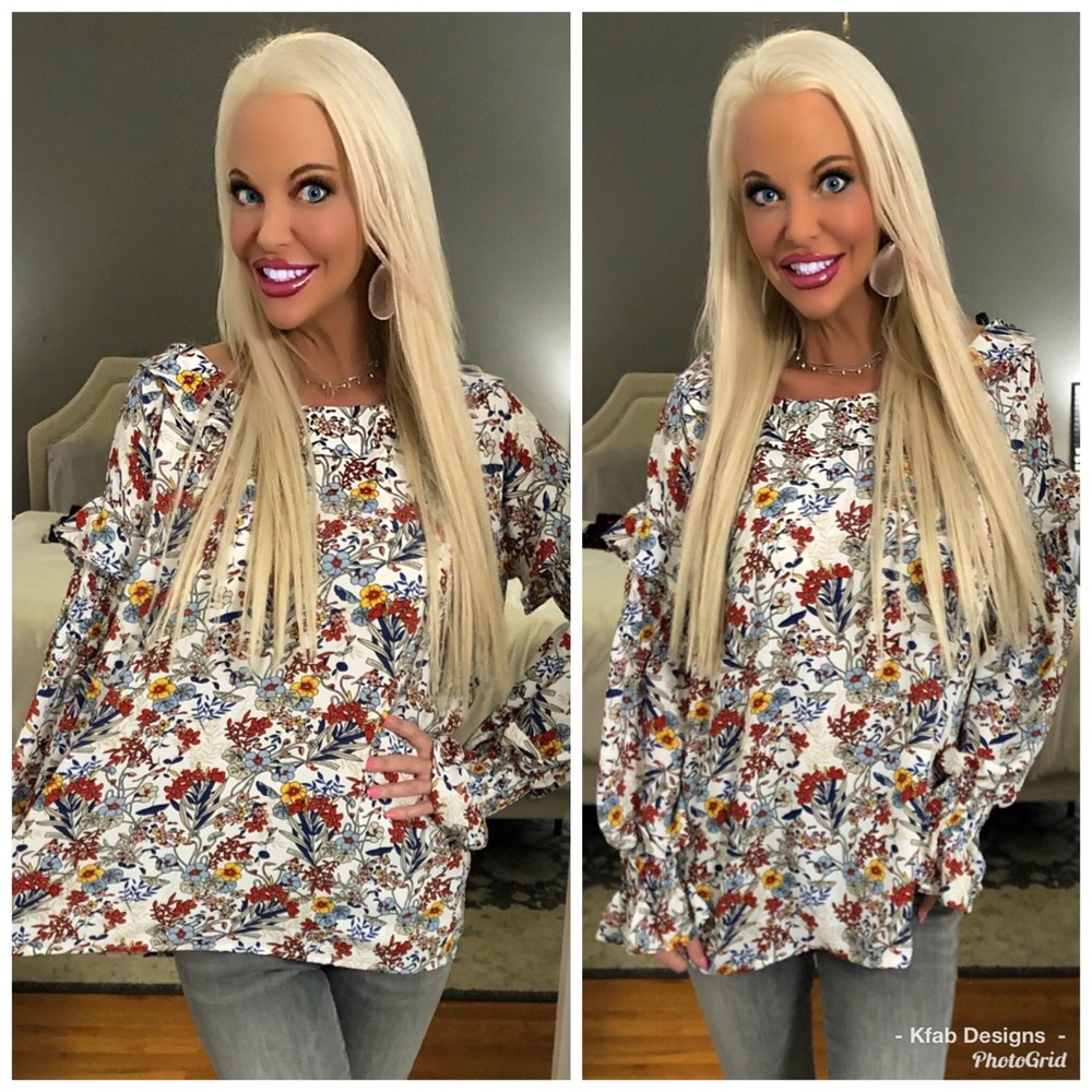 💕LAST 1! Floral Lightweight Ruffle Sleeve Top! - Picture 4 of 4